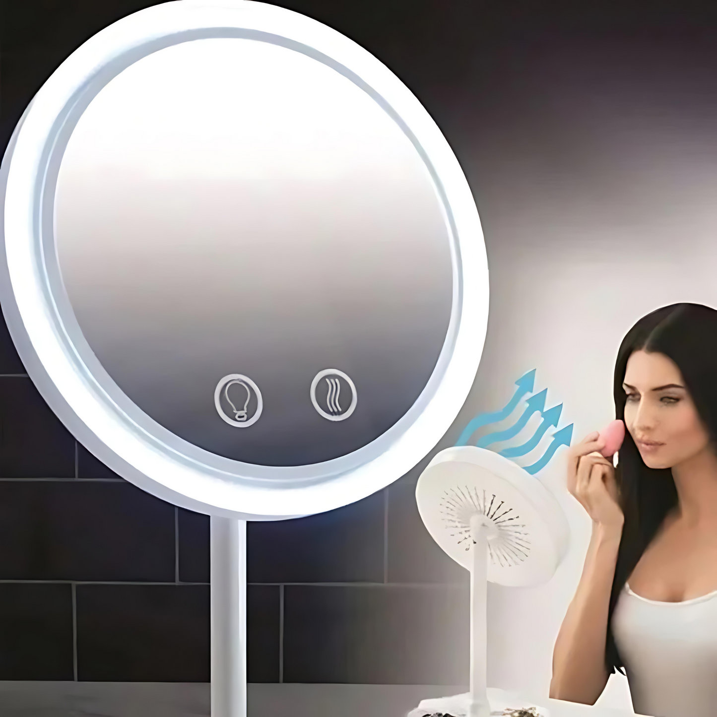 BreezeMirror™ - Espejo 3 En 1 Con Luz Led, Lupa 5x y Ventilador