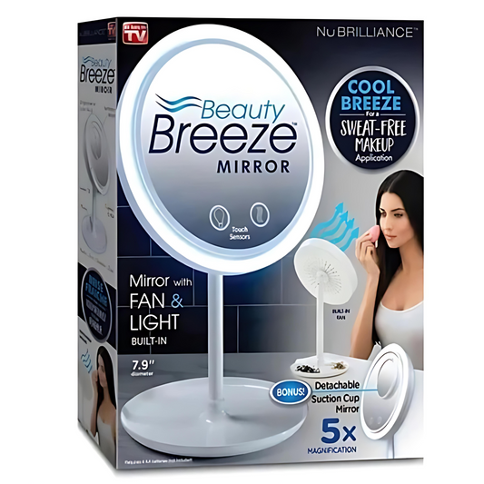 BreezeMirror™ - Espejo 3 En 1 Con Luz Led, Lupa 5x y Ventilador